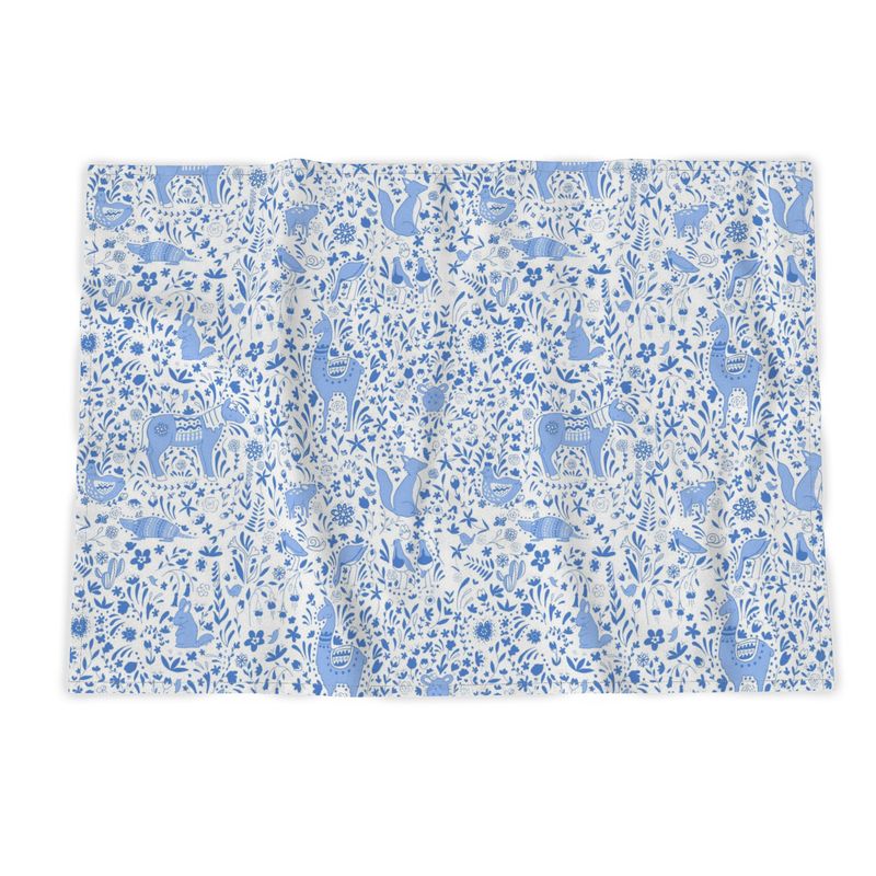 Cotton linen tea towel, blue Chilean animals design