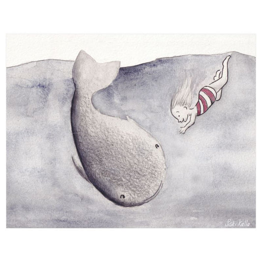 Art print of child and whale 8 by 10 inches