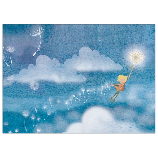 Starlight illustration, dandelion boy scatters wishes for all those below