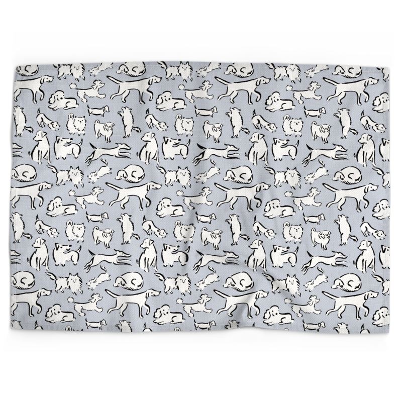 Dogs of all kinds cotton linen tea towel, grey background
