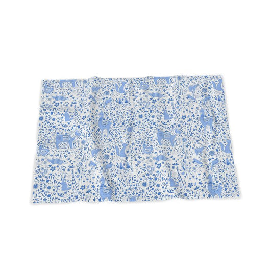 Cotton linen tea towel, blue Chilean animals design
