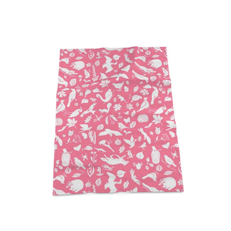 White on pink Urban Wildlife Tea Towel