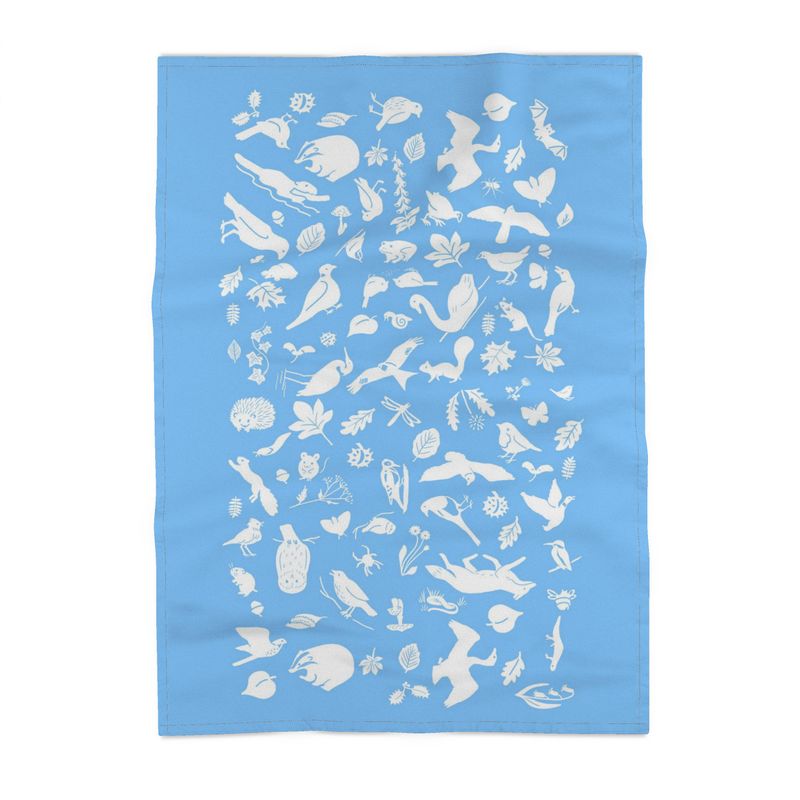 Large pattern White on Blue Wildlife Tea Towel