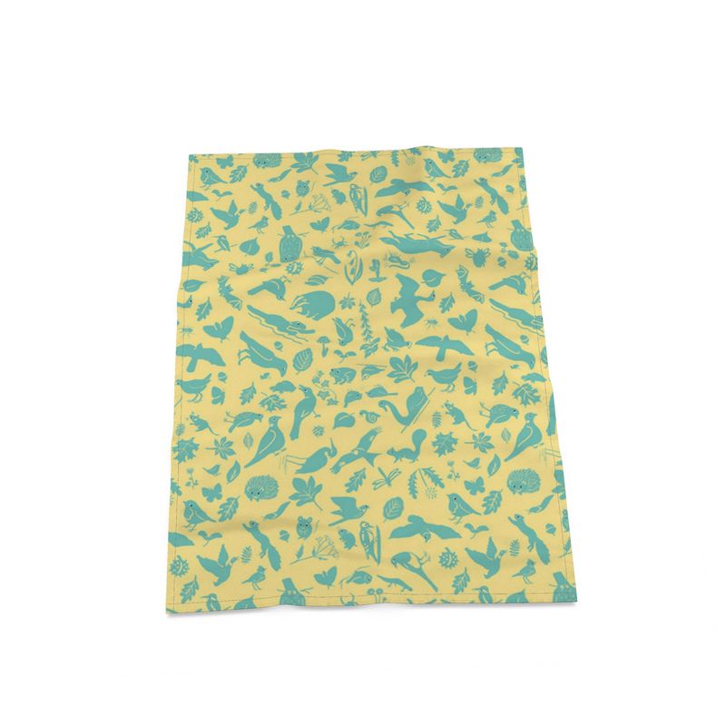 Aqua on yellow Urban Wildlife Tea Towel