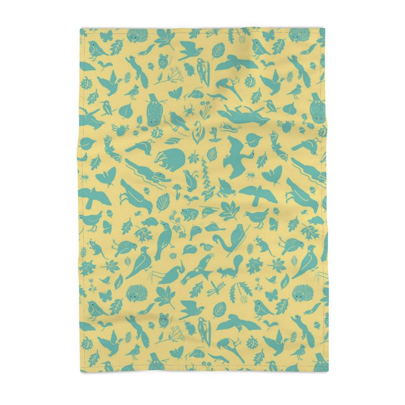 Aqua on yellow Urban Wildlife Tea Towel