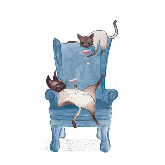 Giclee Art Prints Siamese Cats with Cocktails