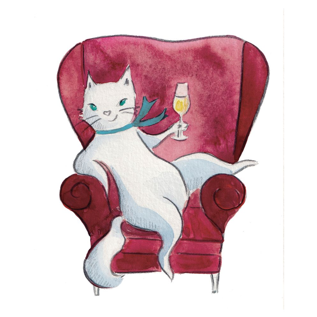 Giclee Art Prints White Cat with Bubbly